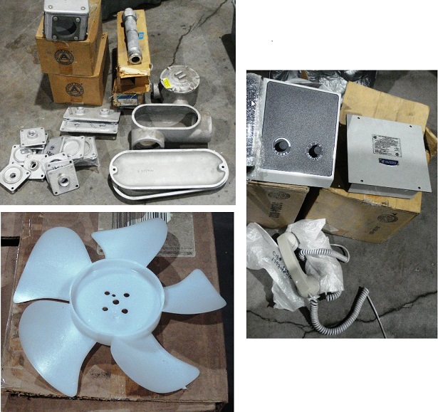Fan Blades; Gai-Tronic Pager Station & Speaker Amplifier; Conduit fittings, Boxes