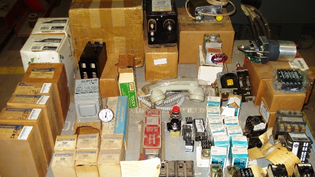 Assorted Relays,  Breakers, 5 HP Motor, Switches