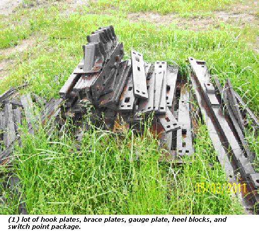Rail Road Track Components: Hook Plates, Brace Plates, Gauge Plate, Heel Blocks, and Switch Point Package