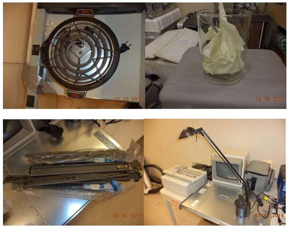 Hot Plate, Beaker, Drawer Rail Sliders and Halogen Desk Lamp